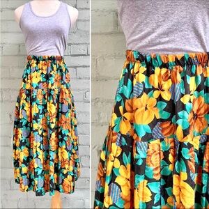 Vintage Floral Full Midi Skirt